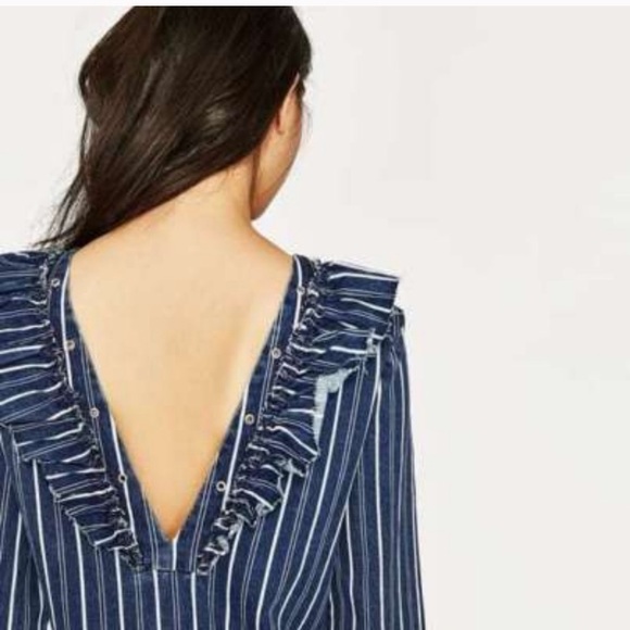 NWT ZARA DENIM DRESS WITH FRILL COLLAR - Picture 5 of 8